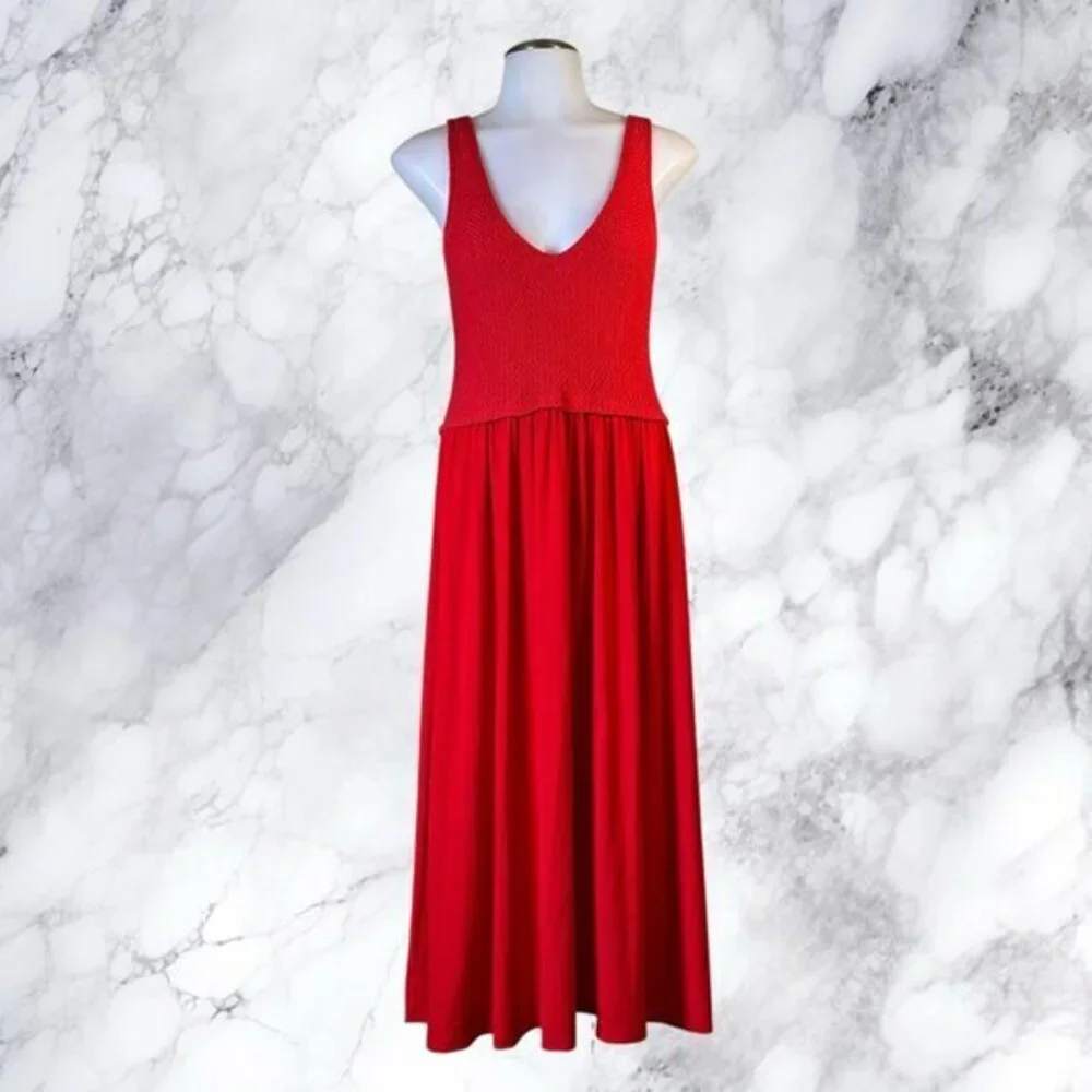 Zara Knit Bodice Midi Dress in Red